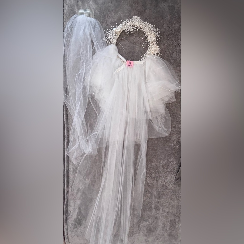 Vintage Wedding Dress Train & Pearl Beaded Headpiece